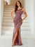 Sheath/Column One-Shoulder Floor-Length Ruched Evening Dresses with Sequins & Split Side