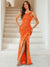 Sheath/Column One-Shoulder Floor-Length Ruched Evening Dresses with Sequins & Split Side