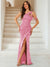Sheath/Column One-Shoulder Floor-Length Ruched Evening Dresses with Sequins & Split Side