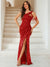 Sheath/Column One-Shoulder Floor-Length Ruched Evening Dresses with Sequins & Split Side
