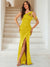 Sheath/Column One-Shoulder Floor-Length Ruched Evening Dresses with Sequins & Split Side