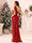 Sheath/Column One-Shoulder Floor-Length Ruched Christmas Dresses with Sequins & Split Side