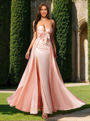 A-Line/Princess Strapless Sleeveless Floor-Length Evening Dresses with Split Side & Rhinestone