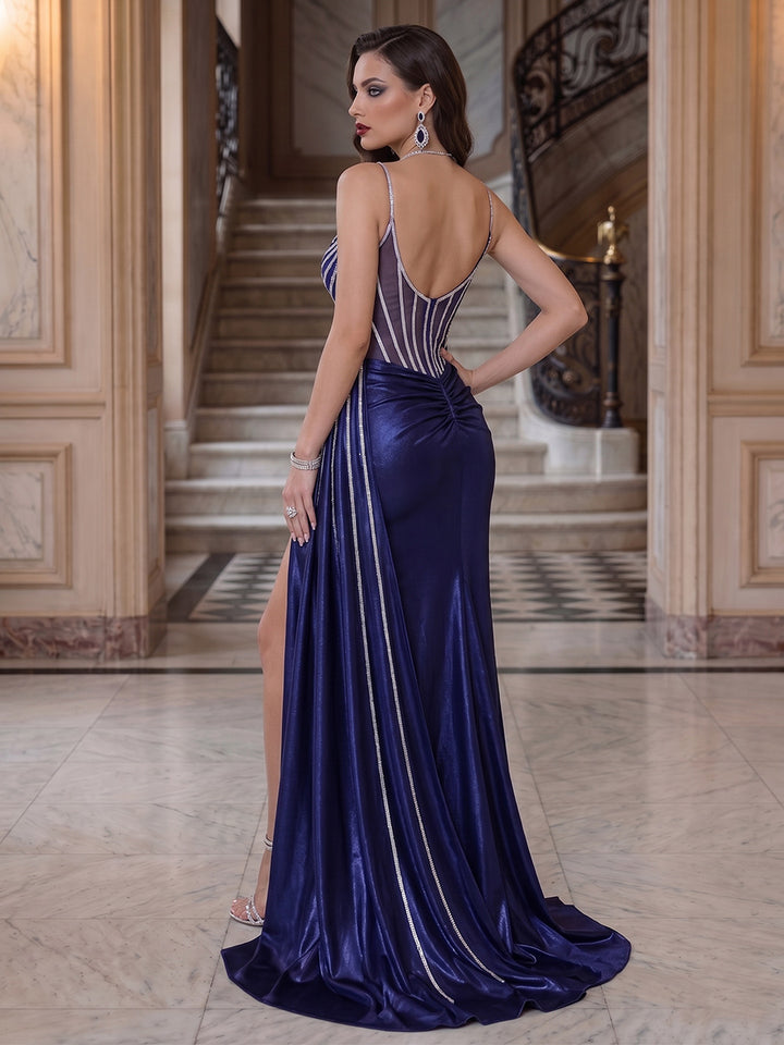 Trumpet/Mermaid Spaghetti Straps Sleeveless Evening Dresses with Split Side