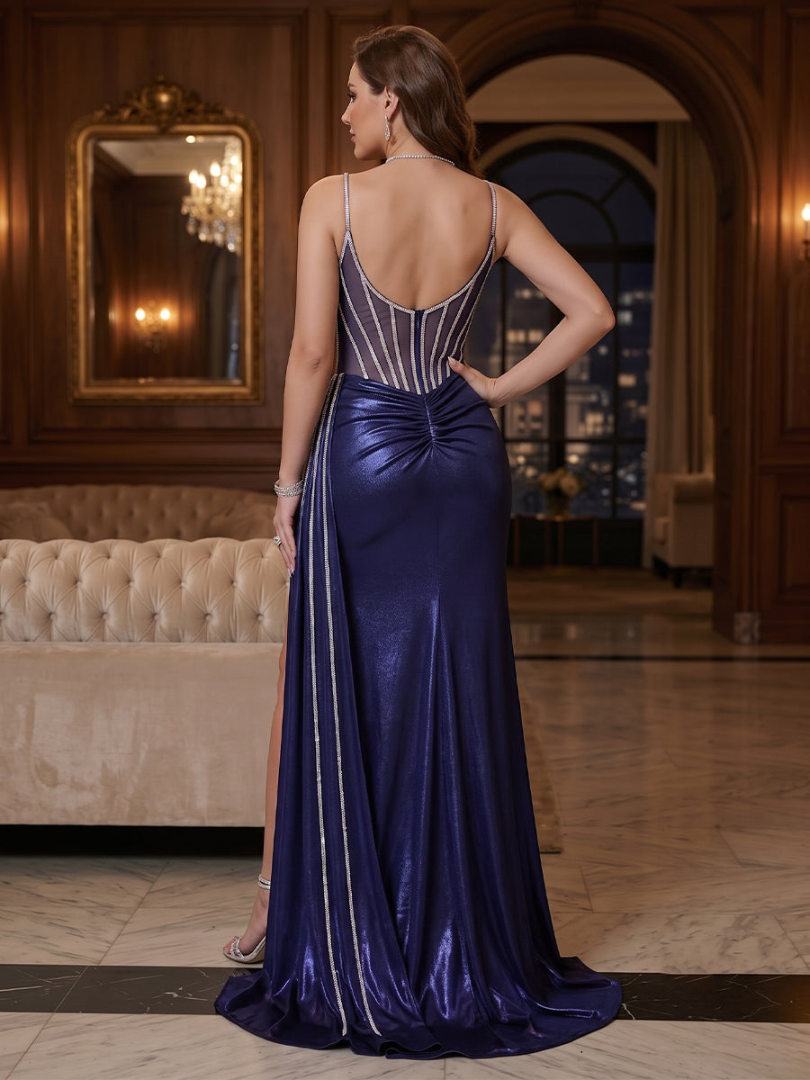 Trumpet/Mermaid Spaghetti Straps Sleeveless Plus Size Evening Dresses with Split Side