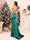 Trumpet/Mermaid Strapless Sweep Train Christmas Dresses with Split Side & Ruffles