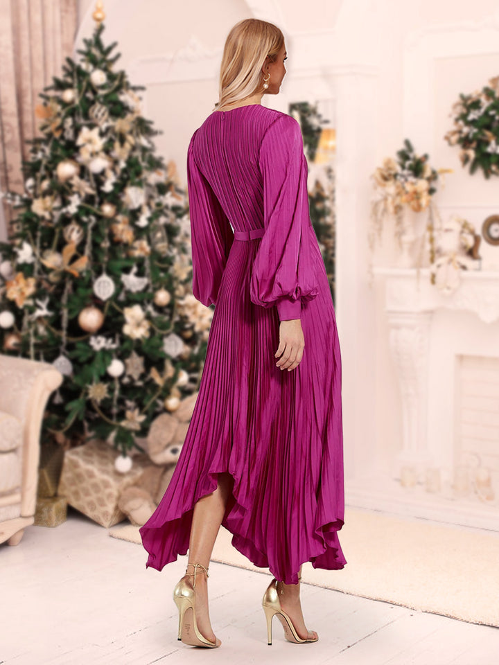 A-Line/Princess Scoop Neck Ankle-Length Christmas Dresses With Pleats &amp; Belt