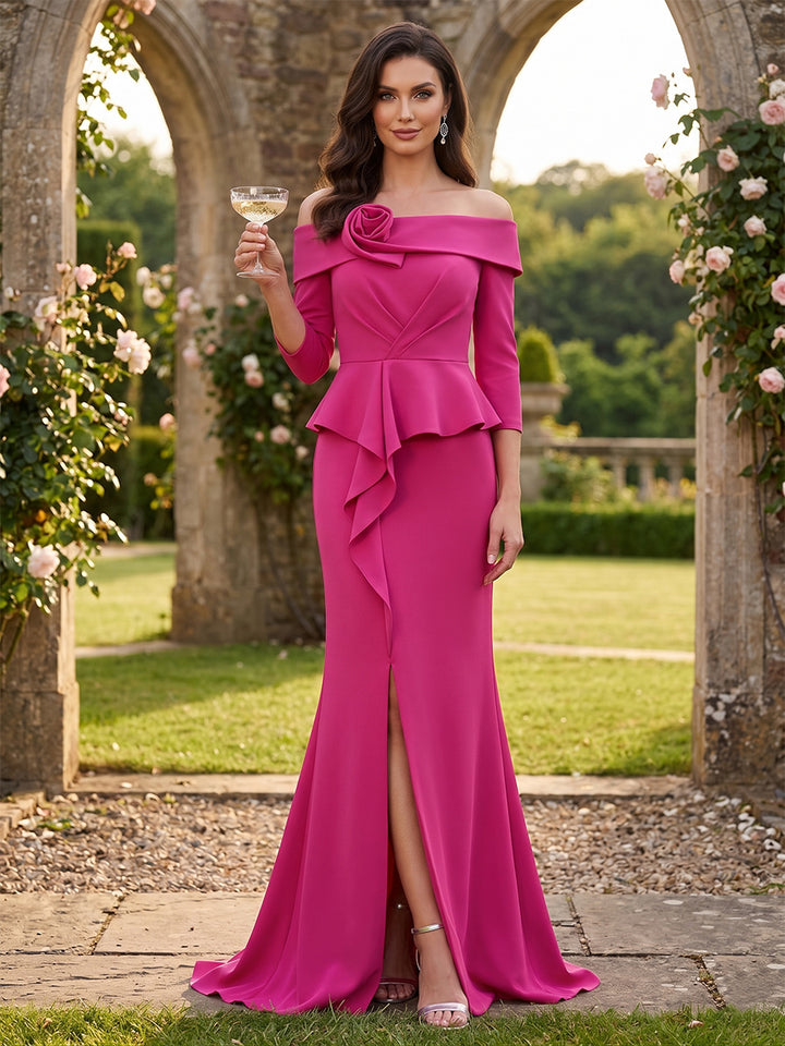 Sheath/Column Off-the-Shoulder Floor-Length Mother of the Bride Dresses With Ruffles &amp;  Split Side