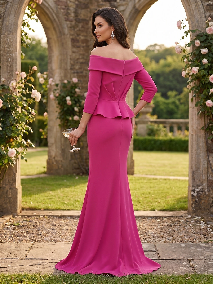 Sheath/Column Off-the-Shoulder Floor-Length Mother of the Bride Dresses With Ruffles &amp;  Split Side