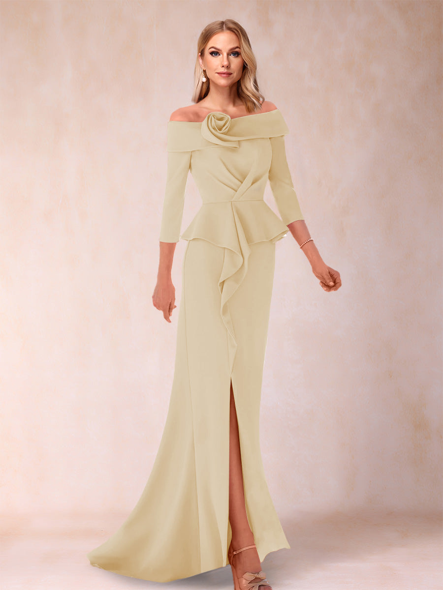 Sheath/Column Off-the-Shoulder Floor-Length Mother of the Bride Dresses With Ruffles &amp;  Split Side