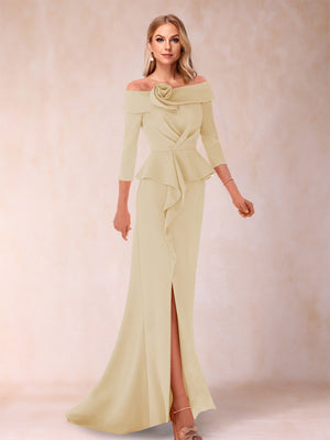 Sheath/Column Off-the-Shoulder Floor-Length Mother of the Bride Dresses With Ruffles &  Split Side