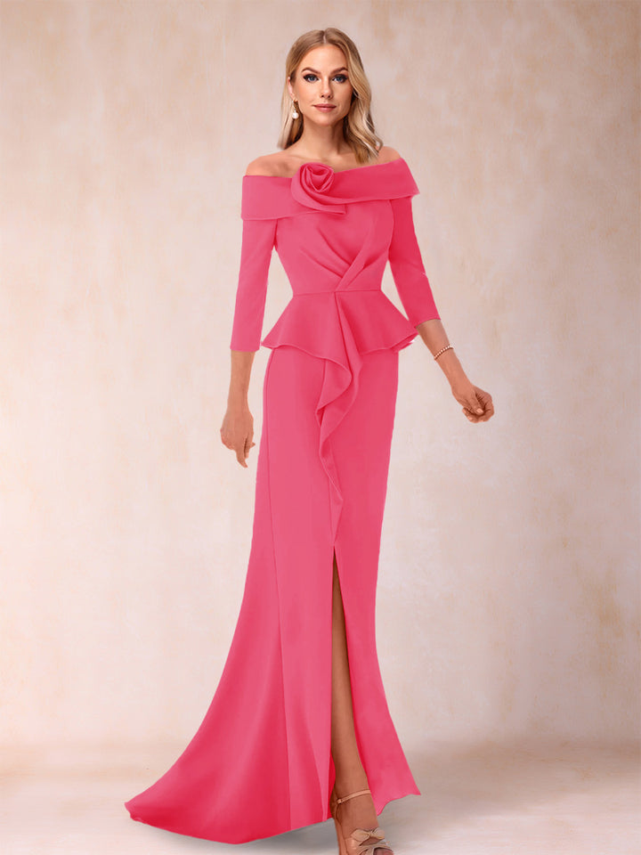 Sheath/Column Off-the-Shoulder Floor-Length Mother of the Bride Dresses With Ruffles &amp;  Split Side