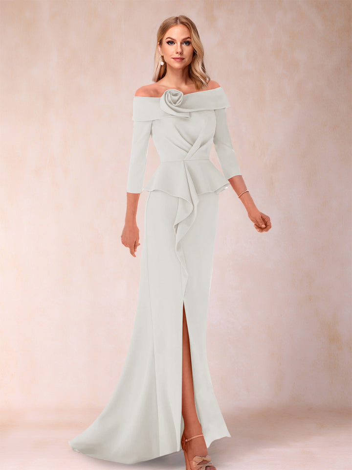Sheath/Column Off-the-Shoulder Floor-Length Mother of the Bride Dresses With Ruffles &amp;  Split Side