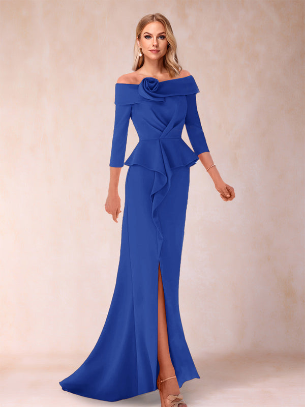 Sheath/Column Off-the-Shoulder Floor-Length Mother of the Bride Dresses With Ruffles &  Split Side