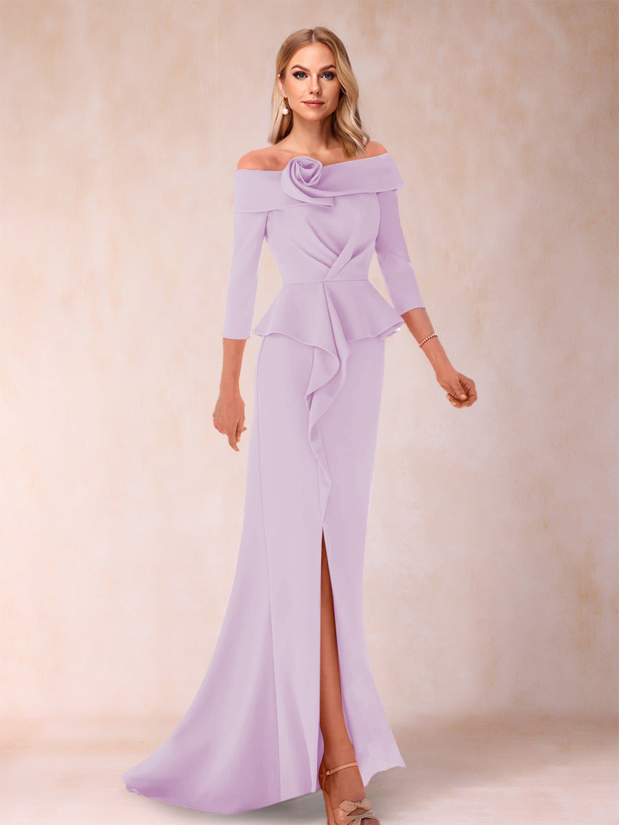 Sheath/Column Off-the-Shoulder Floor-Length Mother of the Bride Dresses With Ruffles &amp;  Split Side