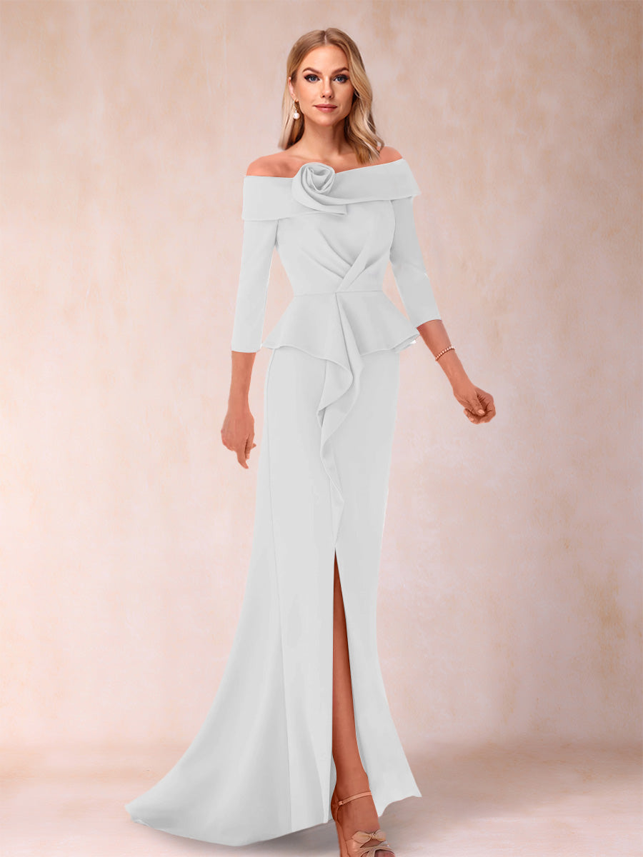 Sheath/Column Off-the-Shoulder Floor-Length Mother of the Bride Dresses With Ruffles &amp;  Split Side