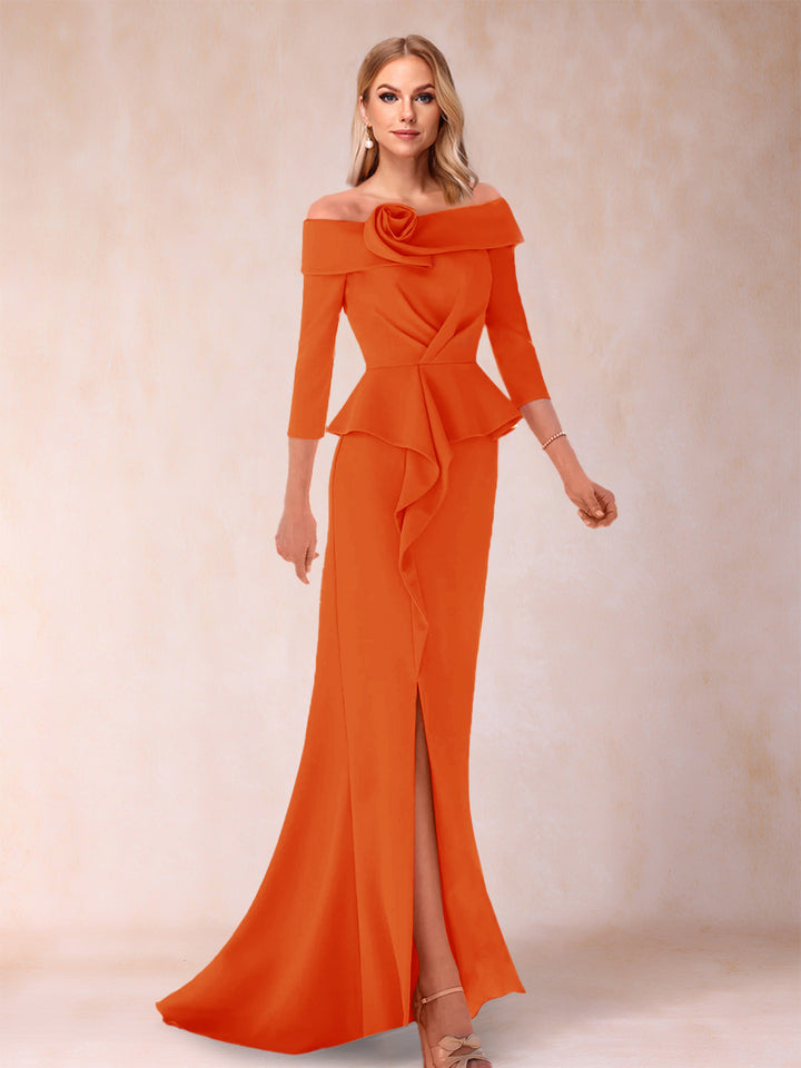Sheath/Column Off-the-Shoulder Floor-Length Mother of the Bride Dresses With Ruffles &amp;  Split Side