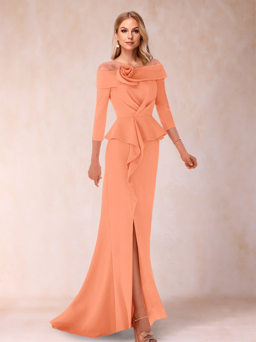 Sheath/Column Off-the-Shoulder Floor-Length Mother of the Bride Dresses With Ruffles &amp;  Split Side