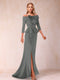 Sheath/Column Off-the-Shoulder Floor-Length Mother of the Bride Dresses With Ruffles &  Split Side