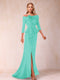Sheath/Column Off-the-Shoulder Floor-Length Mother of the Bride Dresses With Ruffles &  Split Side