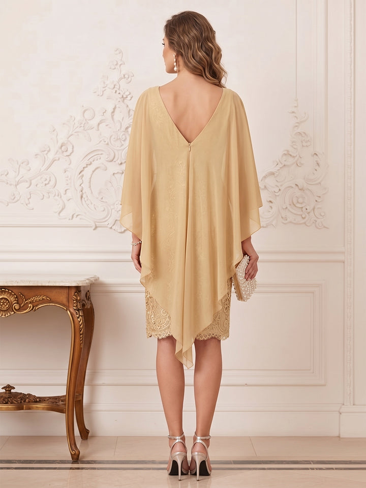 Sheath/Column Scoop Sleeveless Knee-Length Mother of the Bride Dresses With Appliques &amp; Cape