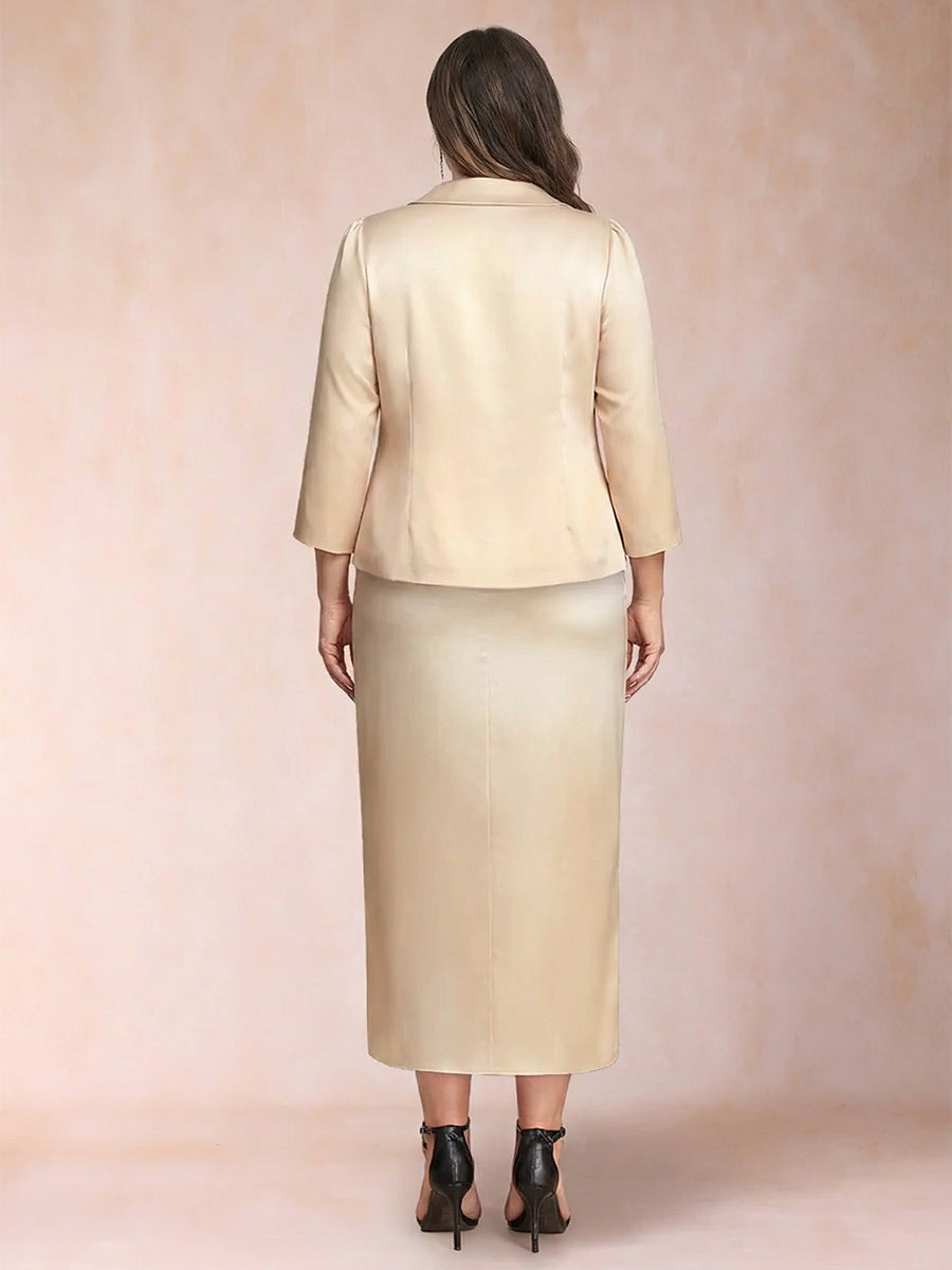 Sheath/Column Sweetheart Ankle-Length Plus Size Mother of the Bride Dresses with Jacket &amp; Ruffles
