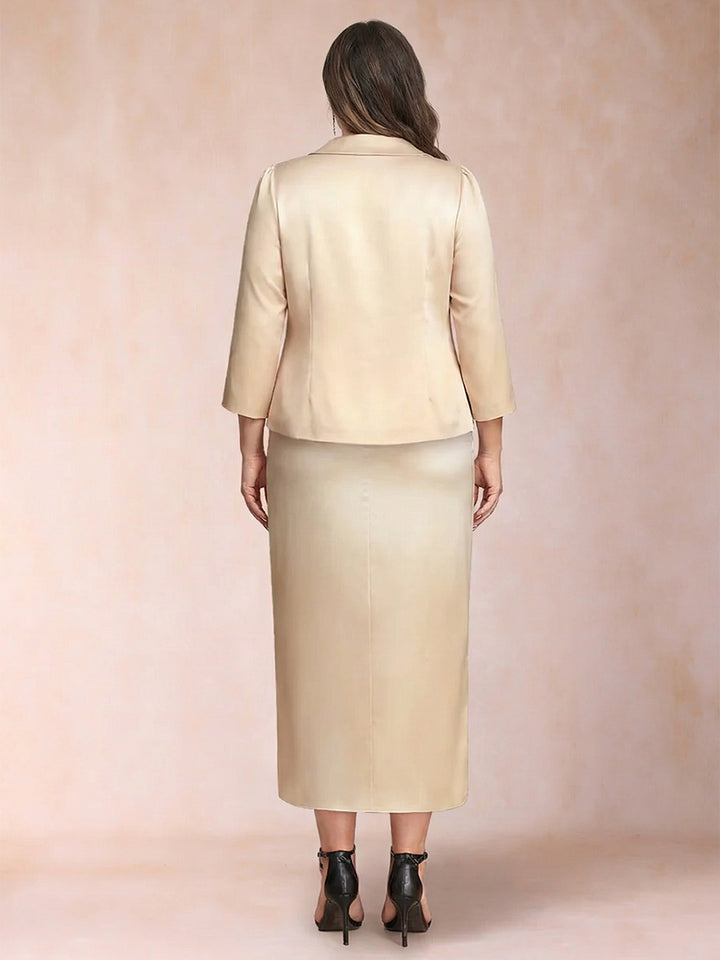 Sheath/Column Sweetheart Ankle-Length Plus Size Mother of the Bride Dresses with Jacket &amp; Ruffles