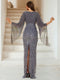 Sheath/Column V-Neck Half Sleeves Floor-Length Mother of the Bride Dresses With Sequins