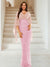 Sheath/Column V-Neck Half Sleeves Floor-Length Mother of the Bride Dresses With Sequins