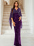 Sheath/Column V-Neck Half Sleeves Floor-Length Mother of the Bride Dresses With Sequins
