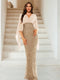 Sheath/Column V-Neck Half Sleeves Floor-Length Mother of the Bride Dresses With Sequins