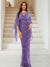 Sheath/Column V-Neck Half Sleeves Floor-Length Mother of the Bride Dresses With Sequins