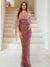 Sheath/Column V-Neck Half Sleeves Floor-Length Mother of the Bride Dresses With Sequins