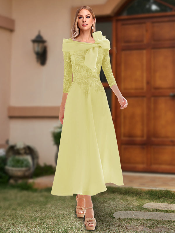 A-Line/Princess Off-the-Shoulder Ankle-Length Mother of the Bride Dresses With Bow(s) & Appliques
