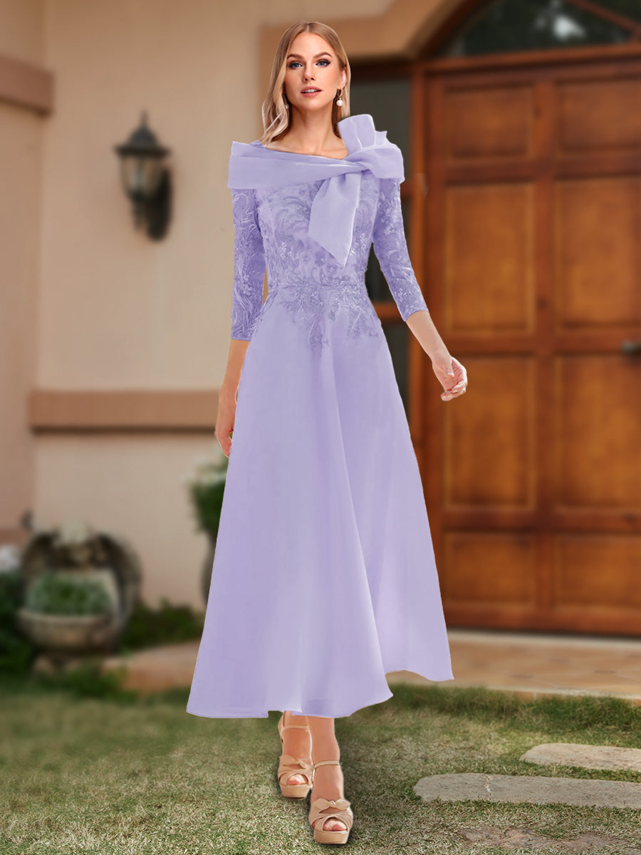 A-Line/Princess Off-the-Shoulder Ankle-Length Mother of the Bride Dresses With Bow(s) &amp; Appliques