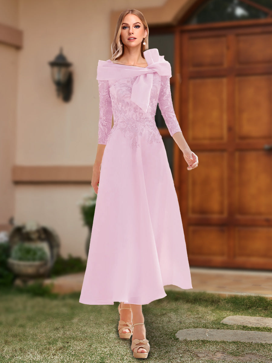 A-Line/Princess Off-the-Shoulder Ankle-Length Mother of the Bride Dresses With Bow(s) &amp; Appliques