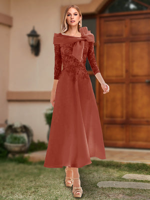 A-Line/Princess Off-the-Shoulder Ankle-Length Mother of the Bride Dresses With Bow(s) & Appliques