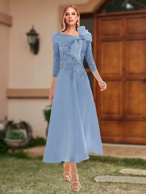A-Line/Princess Off-the-Shoulder Ankle-Length Mother of the Bride Dresses With Bow(s) & Appliques