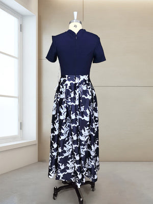 A-Line/Princess Scoop Short Sleeves Asymmetrical Mother of the Bride Dresses With Printed Flower