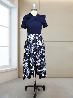 A-Line/Princess Scoop Short Sleeves Asymmetrical Mother of the Bride Dresses With Printed Flower