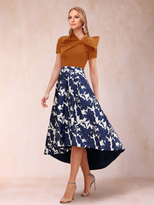A-Line/Princess Scoop Short Sleeves Asymmetrical Mother of the Bride Dresses With Printed Flower