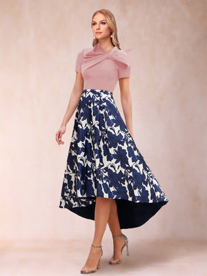 A-Line/Princess Scoop Short Sleeves Asymmetrical Mother of the Bride Dresses With Printed Flower