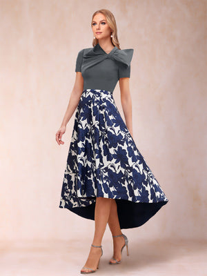A-Line/Princess Scoop Short Sleeves Asymmetrical Mother of the Bride Dresses With Printed Flower