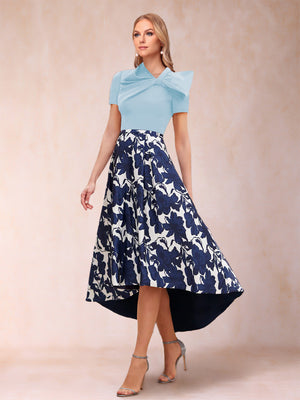 A-Line/Princess Scoop Short Sleeves Asymmetrical Mother of the Bride Dresses With Printed Flower
