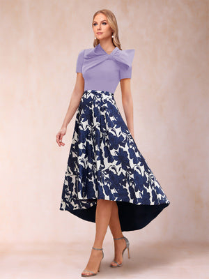 A-Line/Princess Scoop Short Sleeves Asymmetrical Mother of the Bride Dresses With Printed Flower