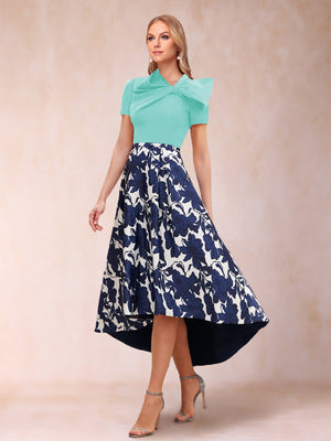 A-Line/Princess Scoop Short Sleeves Asymmetrical Mother of the Bride Dresses With Printed Flower