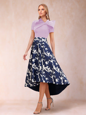 A-Line/Princess Scoop Short Sleeves Asymmetrical Mother of the Bride Dresses With Printed Flower