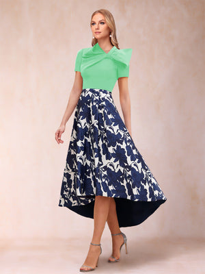 A-Line/Princess Scoop Short Sleeves Asymmetrical Mother of the Bride Dresses With Printed Flower