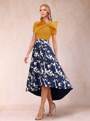 A-Line/Princess Scoop Short Sleeves Asymmetrical Mother of the Bride Dresses With Printed Flower