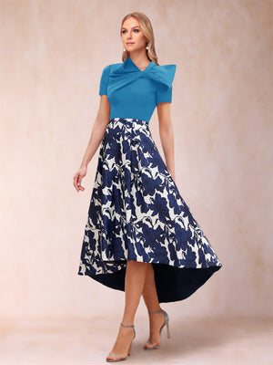 A-Line/Princess Scoop Short Sleeves Asymmetrical Mother of the Bride Dresses With Printed Flower